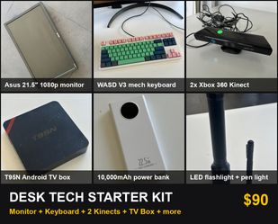 Desk Tech Starter Kit: 21.5" Monitor, Mechanical Keyboard, 2 Kinects, TV Box, Power Bank