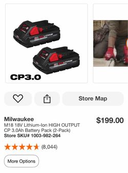 Milwaukee M18 RedLithium CP3.0 Battery 2-Pack
