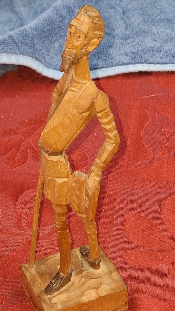Vintage Ouro Artesania Spain Don Quixote Knight Hand Carved Wood Sculpture 7" Figurine L1S909