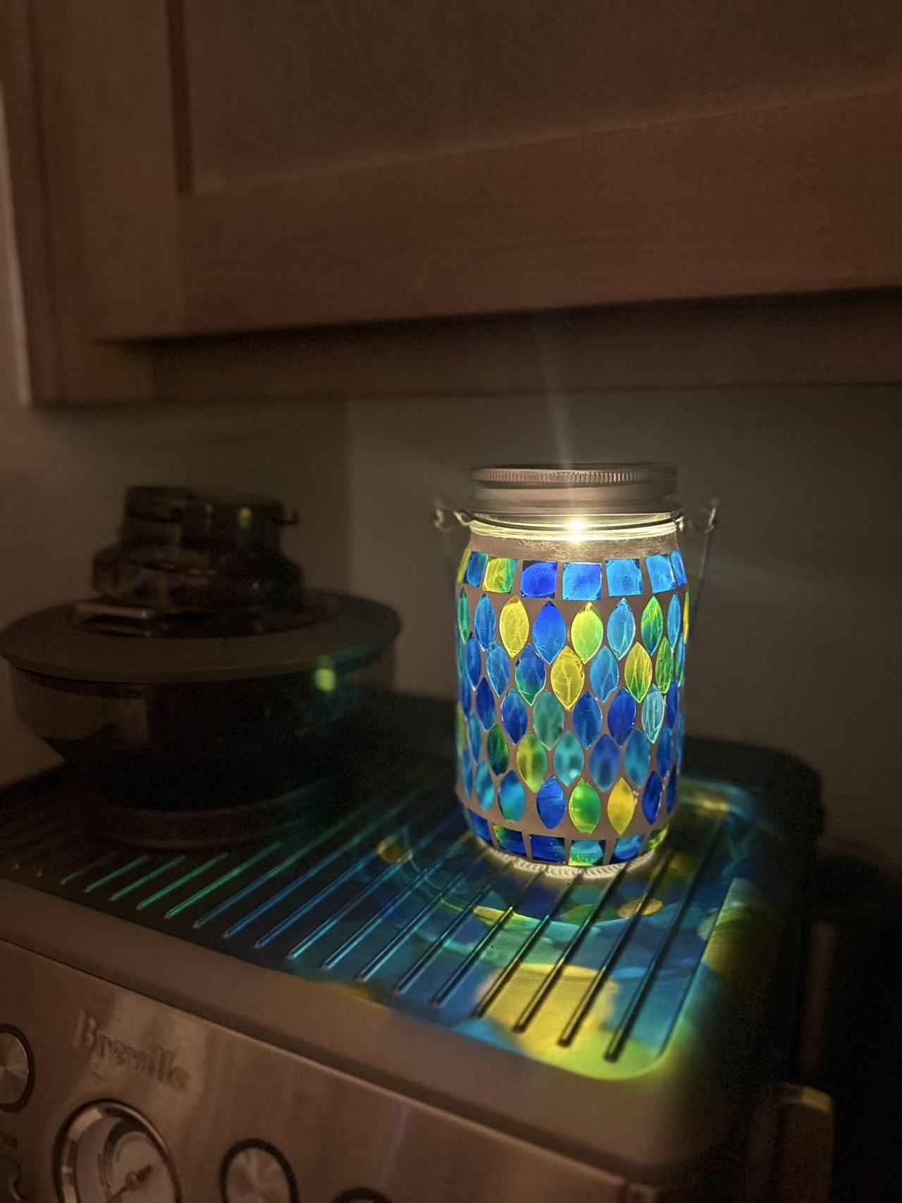 Mosaic Solar Powered Lanterns for Outdoor Hanging Mason Jar Glass Bottle Lights