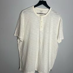 Vince Slub Cotton Short Sleeve Henley T Shirt 100% Cotton Mens Large White