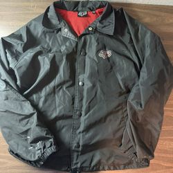 Fox Racing Coach Jacket Medium Black Snap Front Windbreaker BMX MX Motorcycle
