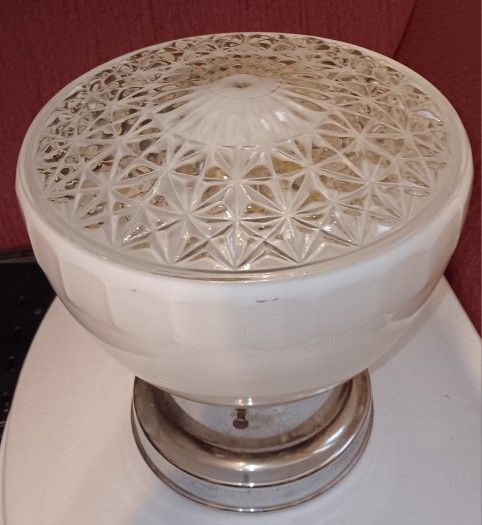 Vintage Art Deco Prisnatie And Milk Glass Hanging Ceiling Light Glass Globe