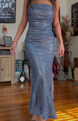 Ruched Light Blue Glitter Dress Size L