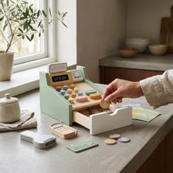 Brand New Wooden Cash Register Toy Pretend Play Checkout Store Set for Kids