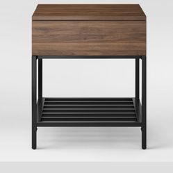 Loring Side Table night Stand with Charging Station Walnut Color- SET OF 2