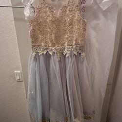 Us Angels Gold Lace Bodice With Light Blue Tulle Skirt Girls Dress