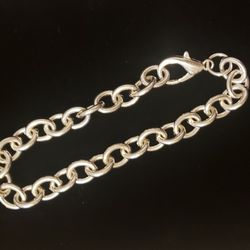 Sterling Silver 925 Cable Chain Charm Lobster Claw Clasp Bracelet.