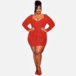 Size 3X Fashion Nova Rhinestone Mini Dress - Red