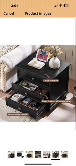 New in box set of 2 24" Wide Farmhouse Night Stand,Large End Table with 3  Drawers & Metal Handle,Black Wood Dresser for Bedroom Cabinet, Bed Side  Tabl for Sale in Union, NJ -