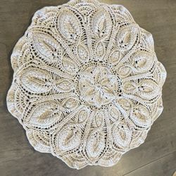 Handmade Crochet Doily / Placemat – Intricate Floral Medallion (Ivory) 