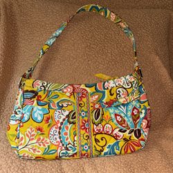 Vera Bradley Quilted Shoulder Bag Yellow Floral Cotton Purse Zip Top  Y2K 