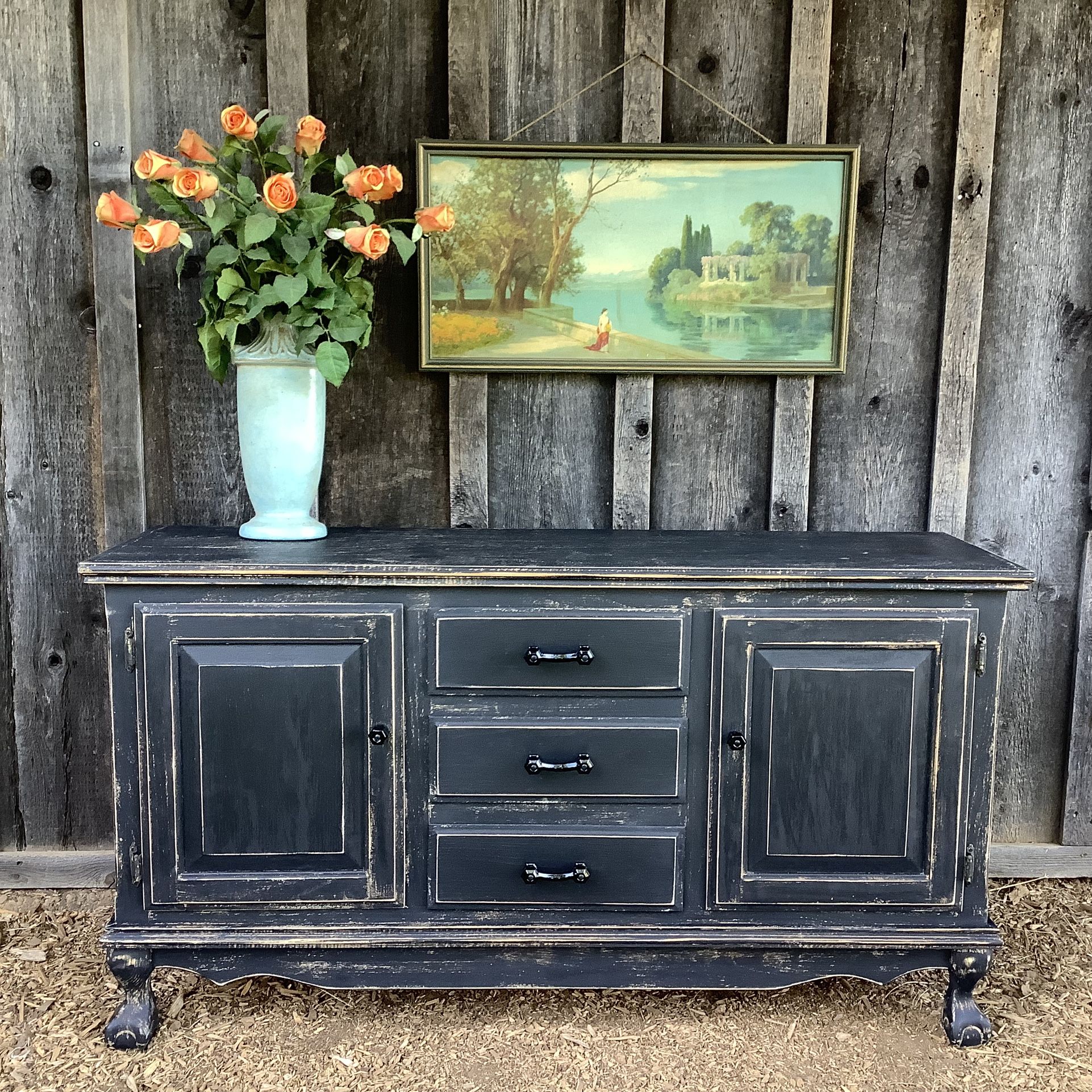 Black Farmhouse Console - Credenza- TV Cabinet - Sideboard