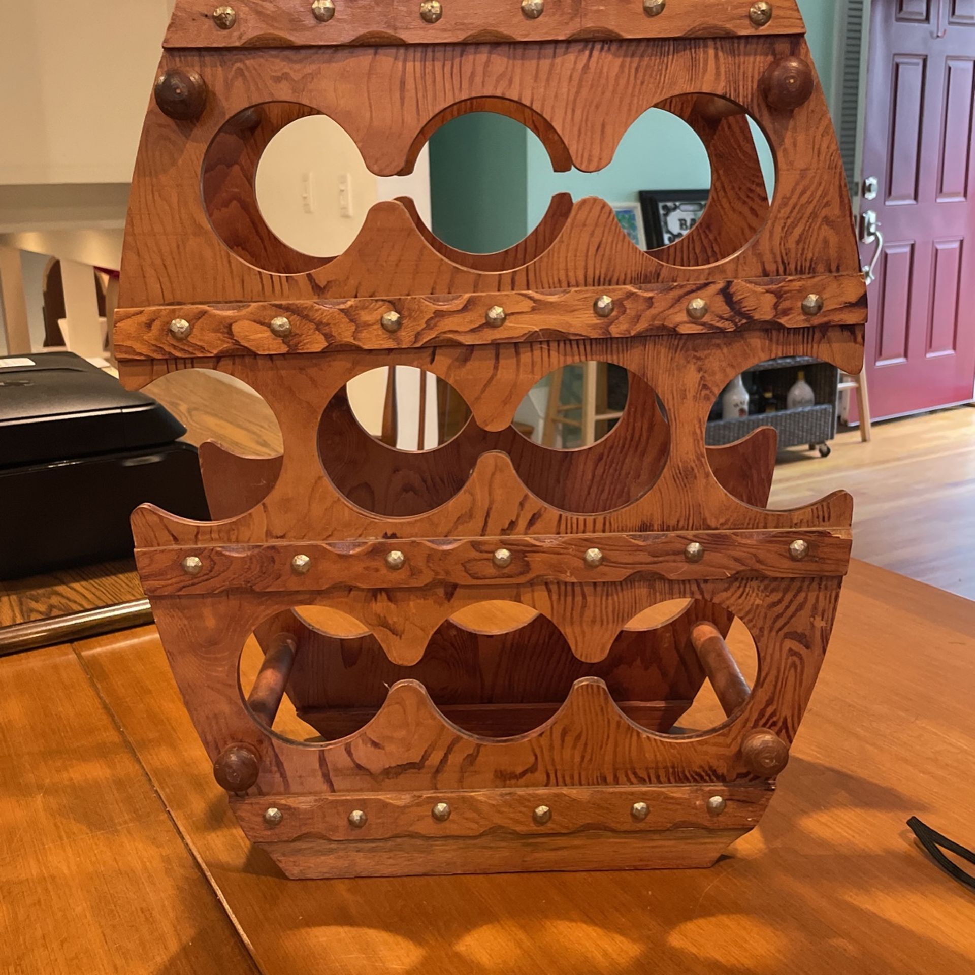 Mid Century Oak Barrel Wine Rack 21” H 16” W 9” D Ex Condition