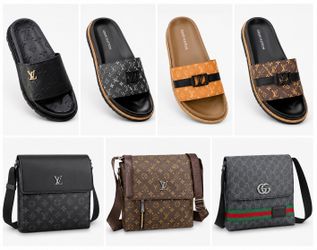 Designer Style Crossbody Bags & Slides – Like New
