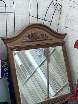 Wood Framed Wall Mirror with Fan Carving