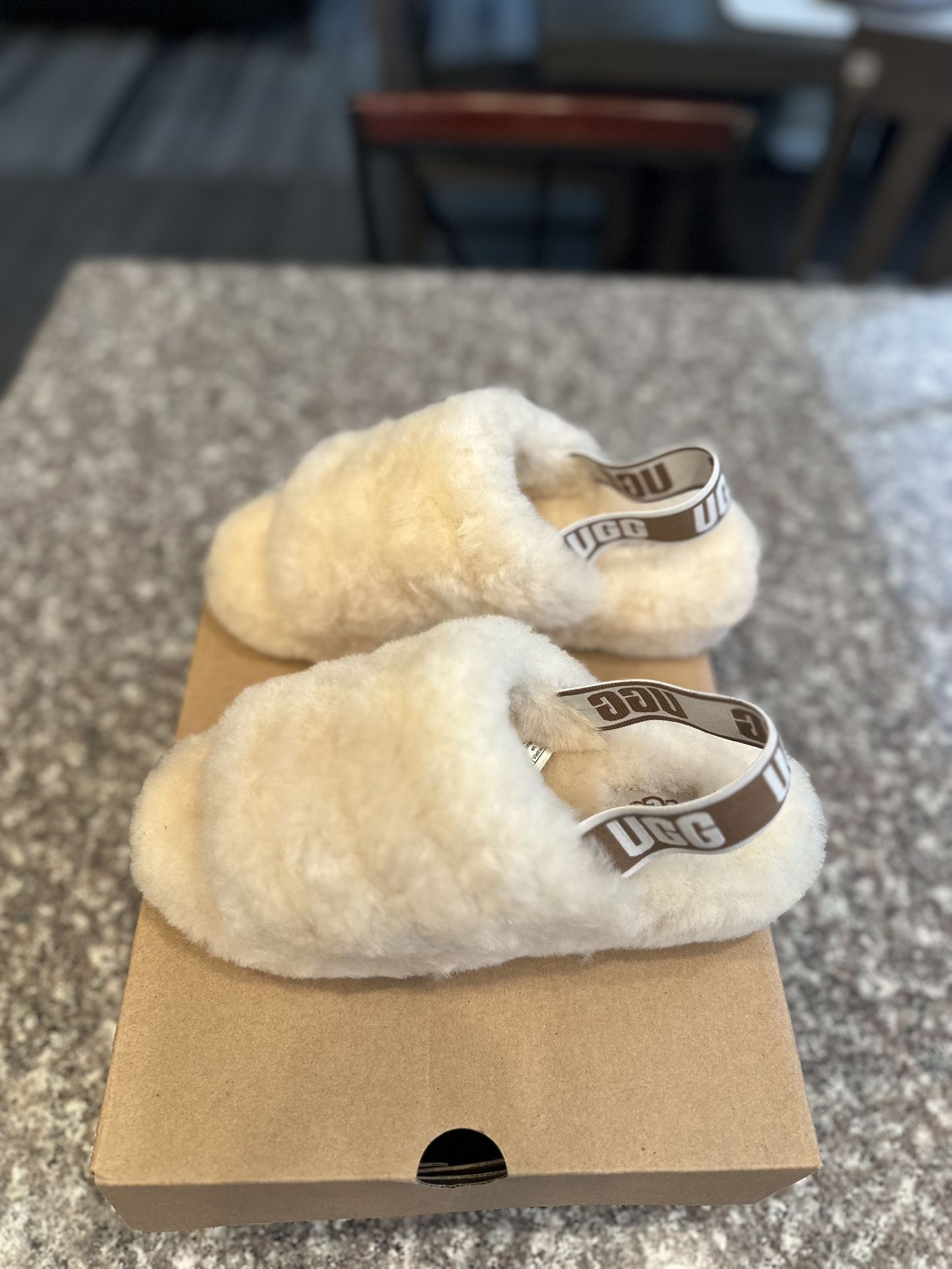UGGS Tan Fluff Slides
