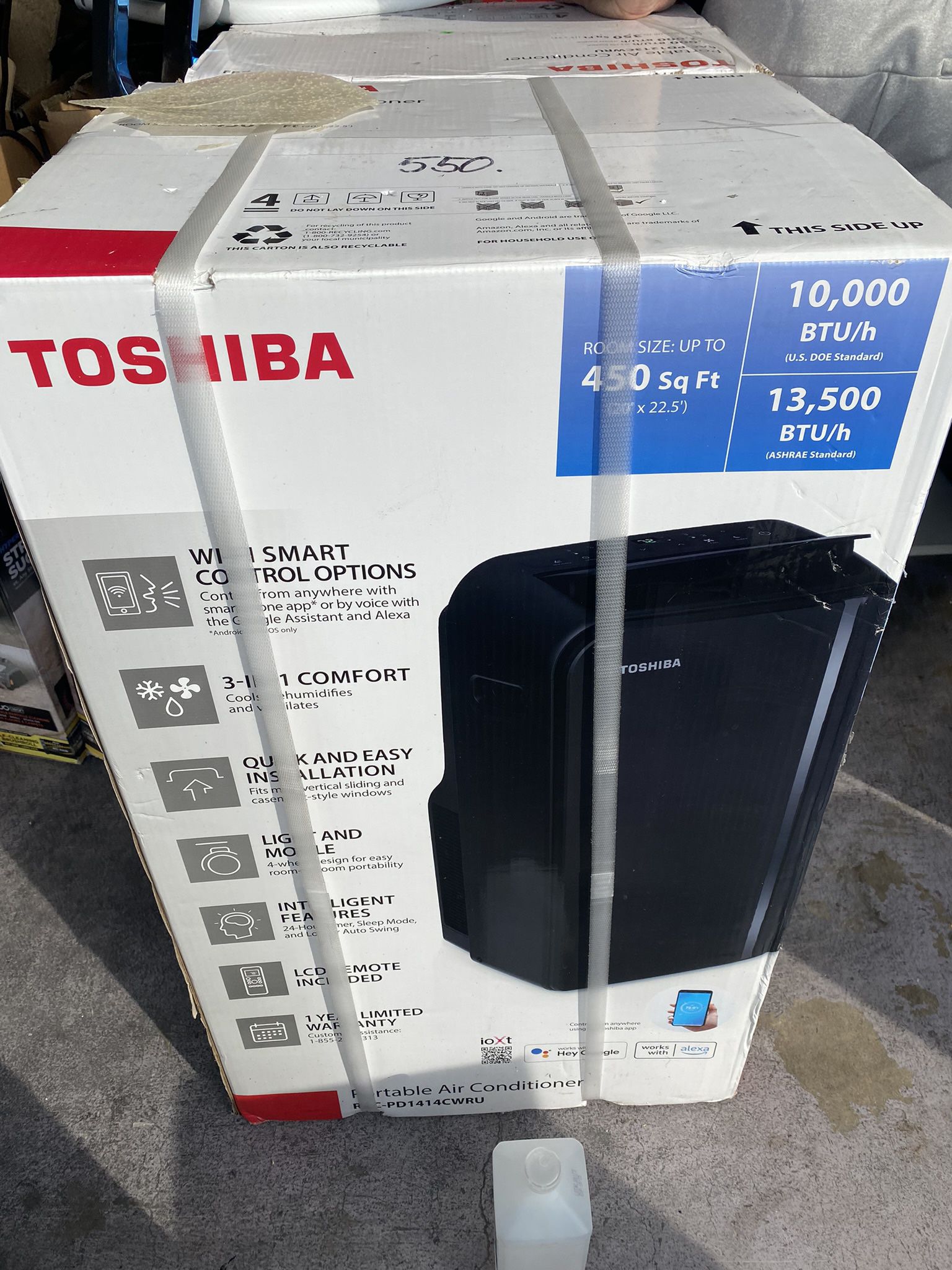Toshiba WiFi Portable Air Conditioner Dehumidifier 115 Volt 13500 BTU w Remote