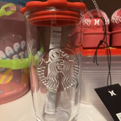 Starbucks Valentines Day 2026 Glass Flower Striped Straw Cup Tumbler SOLD OUT
