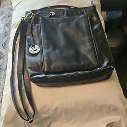 Black "Travelon" faux leather multiple compartments crossbody
