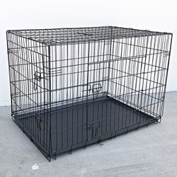 (Brand New) $65 Folding 42” Dog Cage 2-Door Pet Crate Kennel w/ Tray 42”x27”x30” 