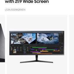 SAMSUNG 34-Inch SJ55W Ultrawide Gaming Monitor (LS34J550WQNXZA) – 75Hz Refresh, WQHD Computer Monitor, 3440 x 1440p Resolution, 4ms Response, FreeSync