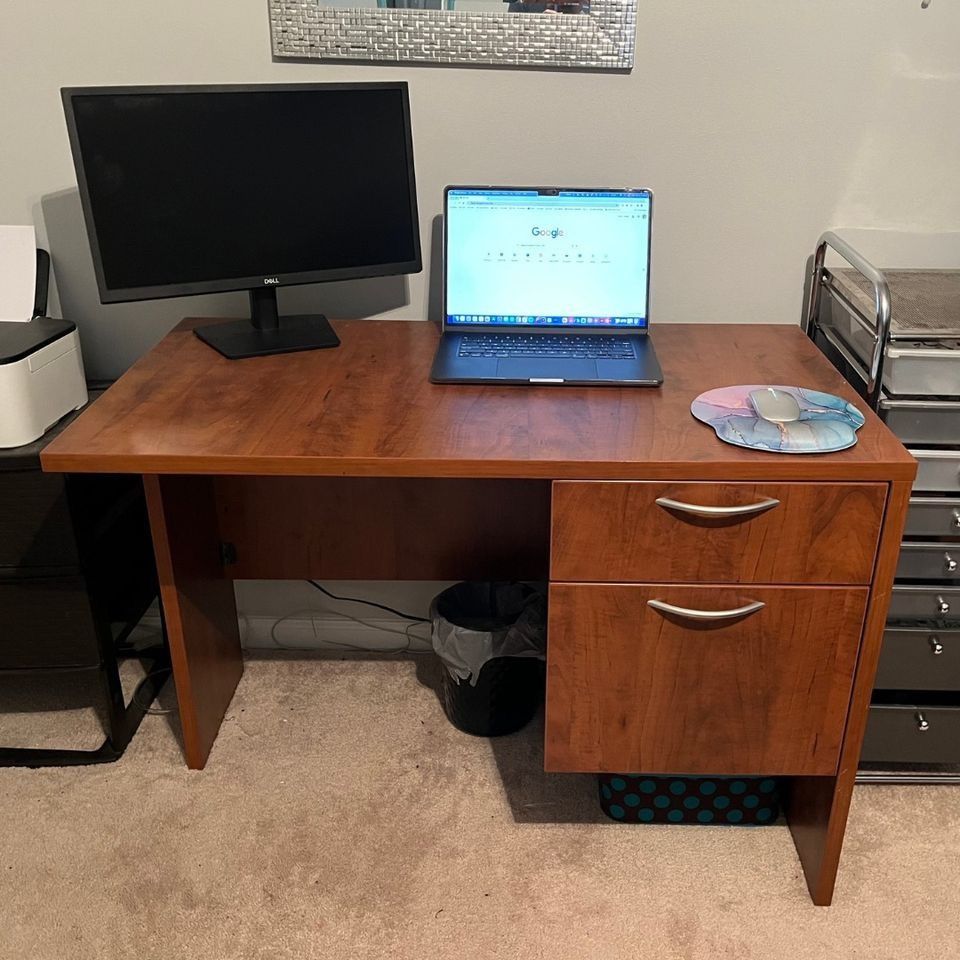 Solid Wood Brown Work/Computer Desk With 2 Drawers
