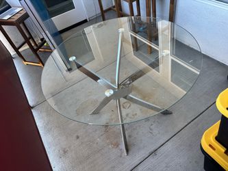 Round Glass Dining Table with Chrome Base