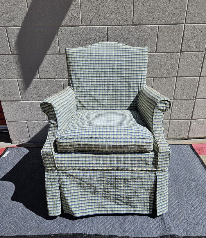 Green Checked Upholstered Club / Lounge Chair