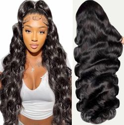 360 Body Wave HD Full Lace Front Wigs Natural Black Color 18inch 100% Human Hair, Hidden Strap, 200 Density, Drawstring 360 Frontal Wig ,Glueless, Pre