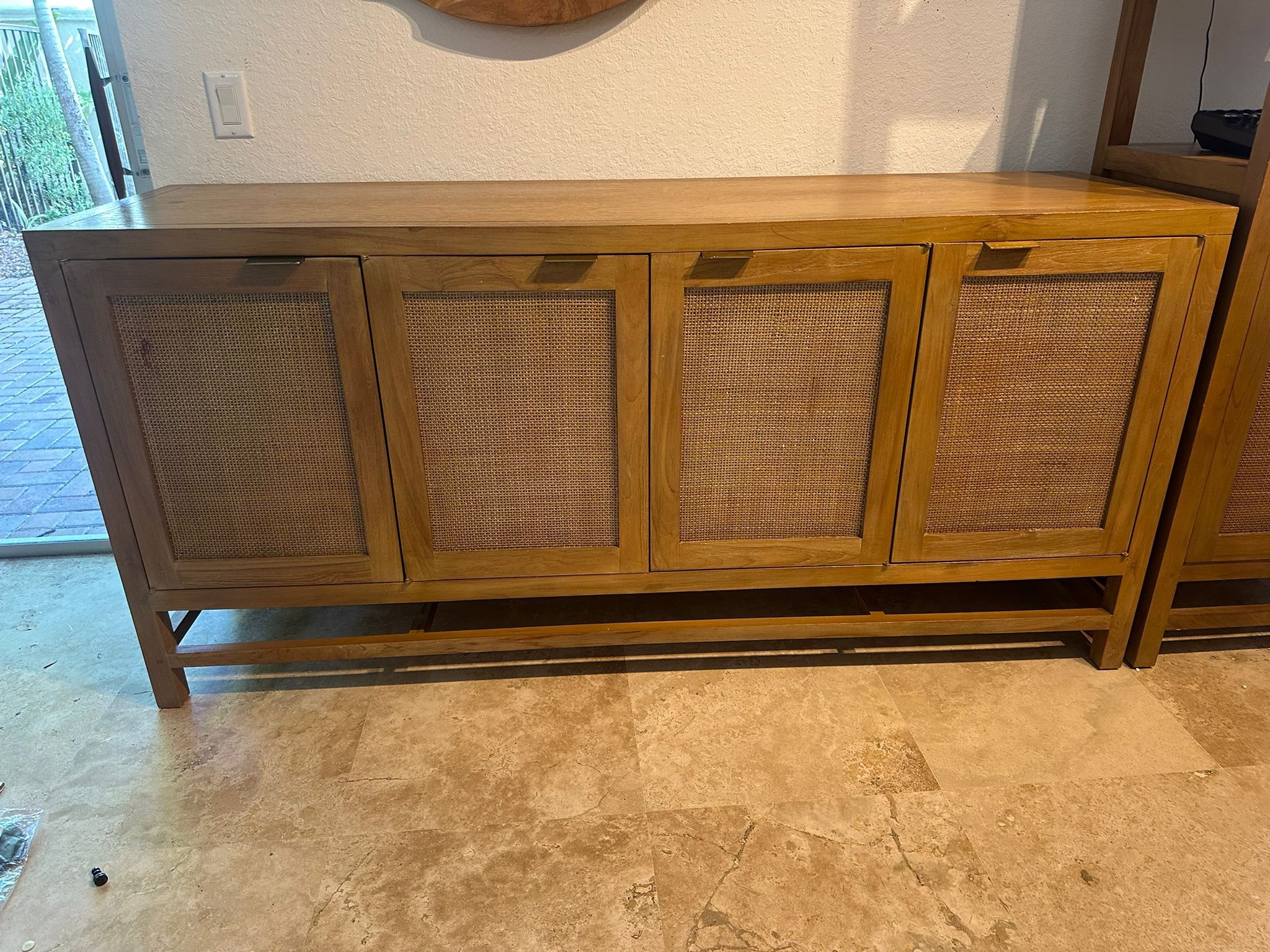 Blake 68" Light Brown Teak and Rattan Storage Media Console