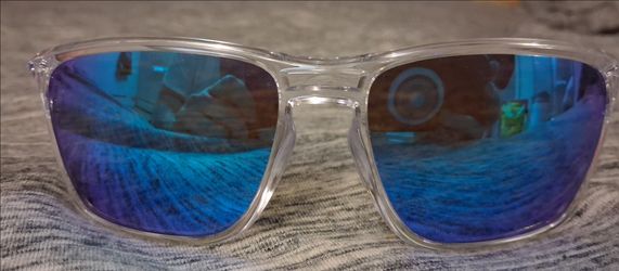 MENS OAKLEY SYLAS W SAPPHIRE BLUE PRIZM LENSES AMD POLISHED CLEAR FRAMES