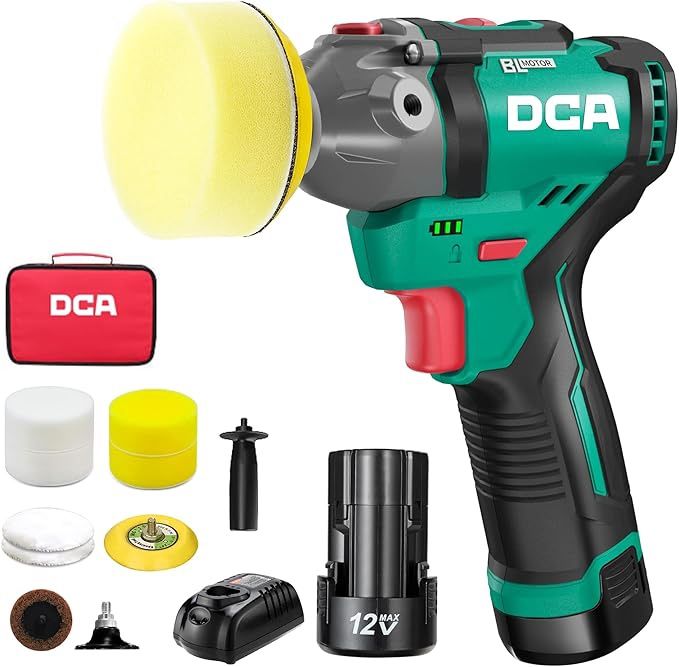 DCA 12V Cordless Buffer Polisher, 3" Brushless Mini Car Polisher & 2" Sander Machine Kit