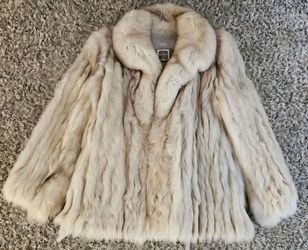 Saga Fox Ivory Fur Collared Lined Short Jacket Women's (LARGE)