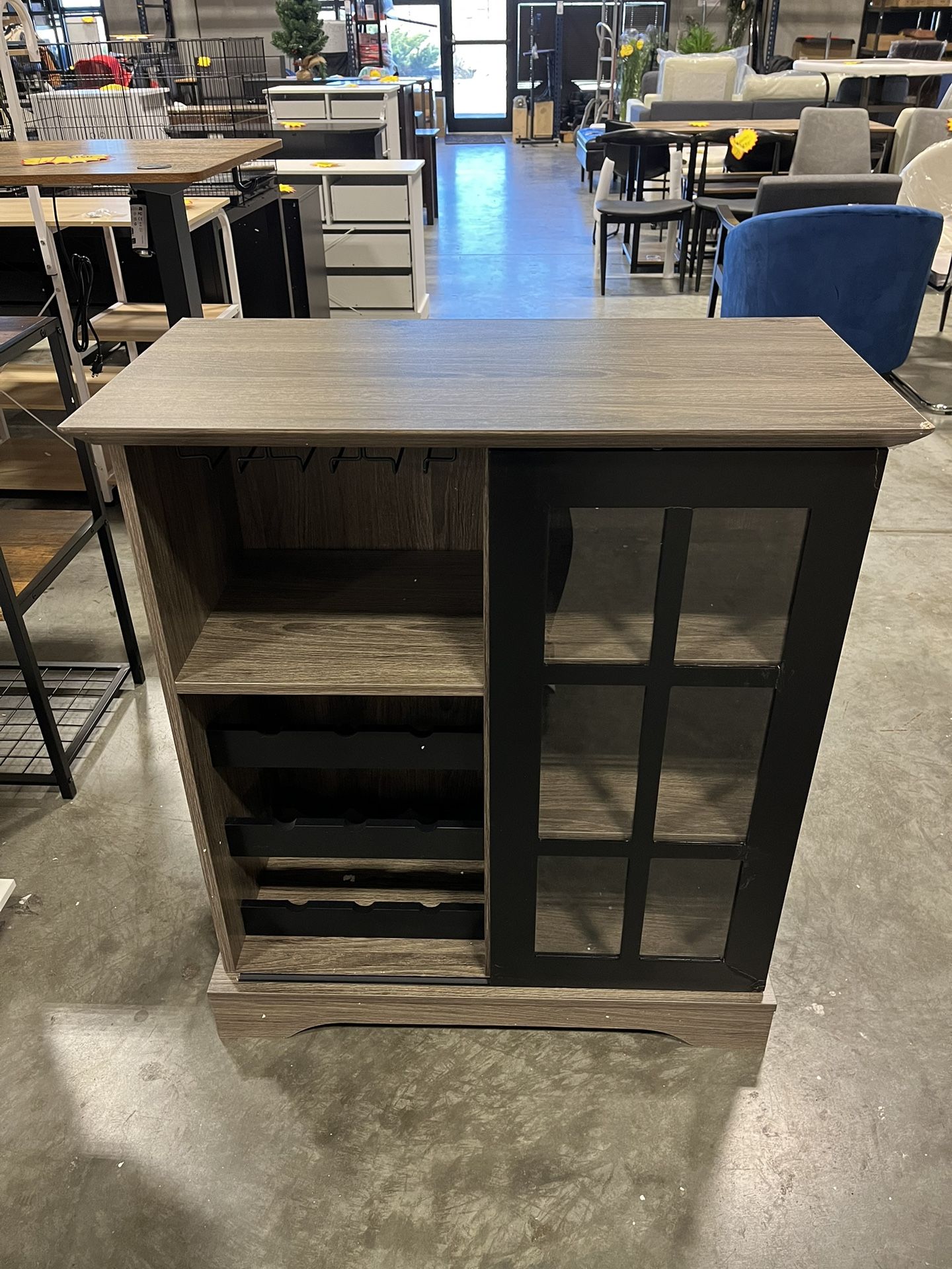 #021701 Sideboard Buffet Cabinet Wine Storage Stand Storage Cabinet Coffee Bar Cabinet Wine Bar Rack Cabinet with Single Sliding Door Wine Rack Glass