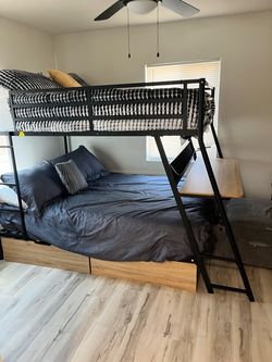 Metal Bunk Bed with Desk and Storage Drawers