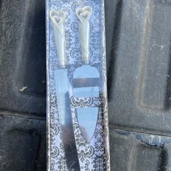 2 pc Cake Knife Server Stainless Steel Set Faux Crystal Handle Wedding Party