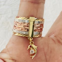 14K Gold Plated Semanary Dolphin Ring. Size 10. New