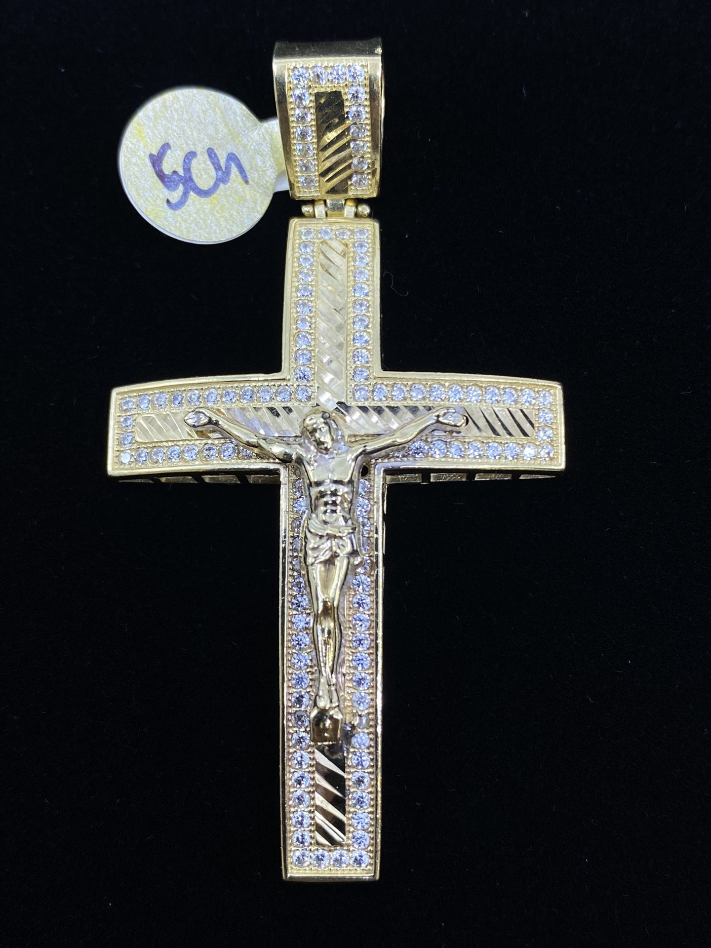 $1200 Yellow Gold W Zirconia Cross Crucifix Religious Charm Pendant