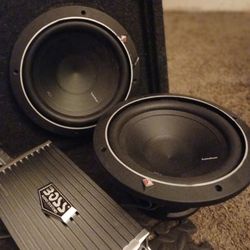 2 Rockford Fosgate P1 10 Inch Subwoofer With 2000 Watt Boss Amp And Truck Box