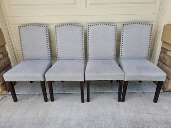 Set of 4 Grey Fabric Nailhead Dining Chairs