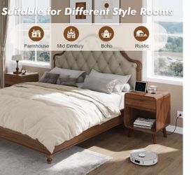 Nasonet Small Night Stand Set 2, 17.7'' Wide Bedside Table with Charging Station, Mid Century Modern Nightstands with Drawers, End Table for Living Ro