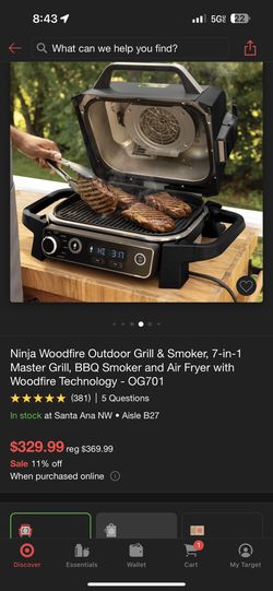 Ninja Woodfire Outdoor Grill & Smoker, 7-in-1 Master Grill, BBQ Smoker &  Air Fryer