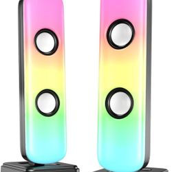 NJSJ Computer Speakers for Desktop, 20W Hi-Fi Stereo Gaming Speakers with Bluetooth & 3.5mm Aux-in Connection, Controllable RGB Lights, AC Adapter Pow