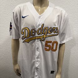 Mookie Betts Dodgers White Gold Stitched Jersey