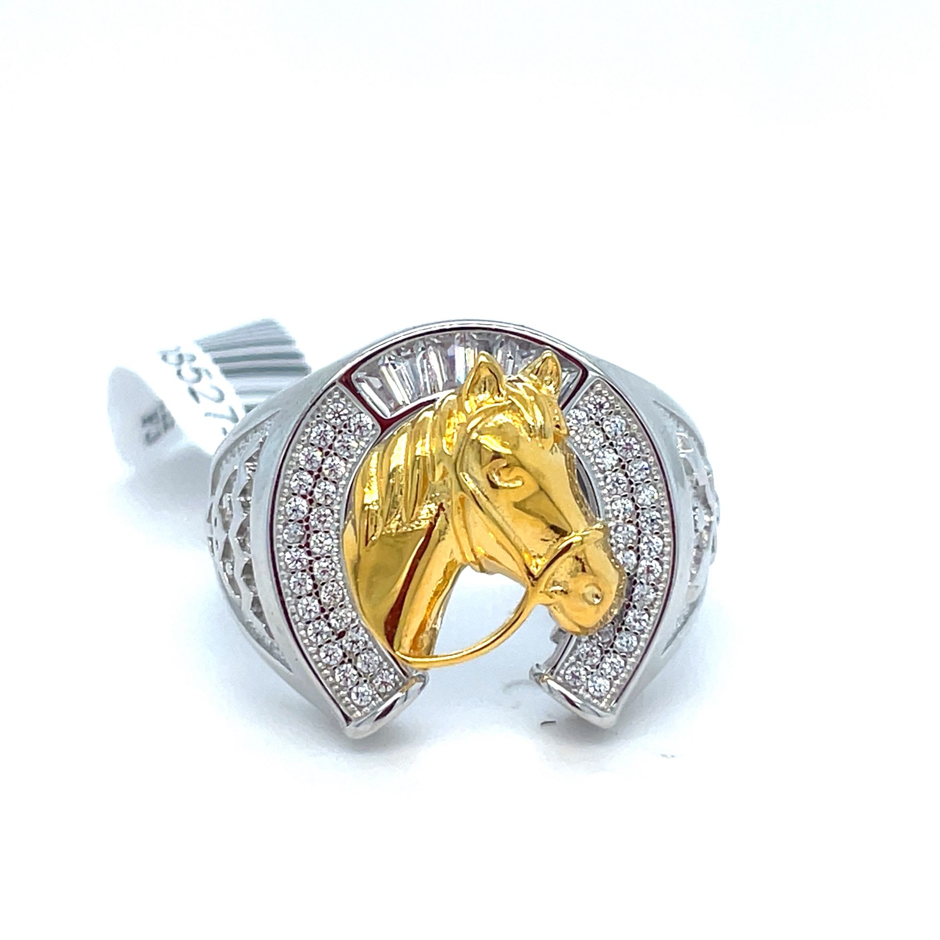 925 Sterling Silver Two Tone CZ Horse Ring 9.10g Size 12 198527/6