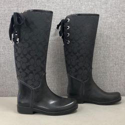 Coach Tristee Black Signature Canvas Tall Rain Boots Women's Size 7 B
