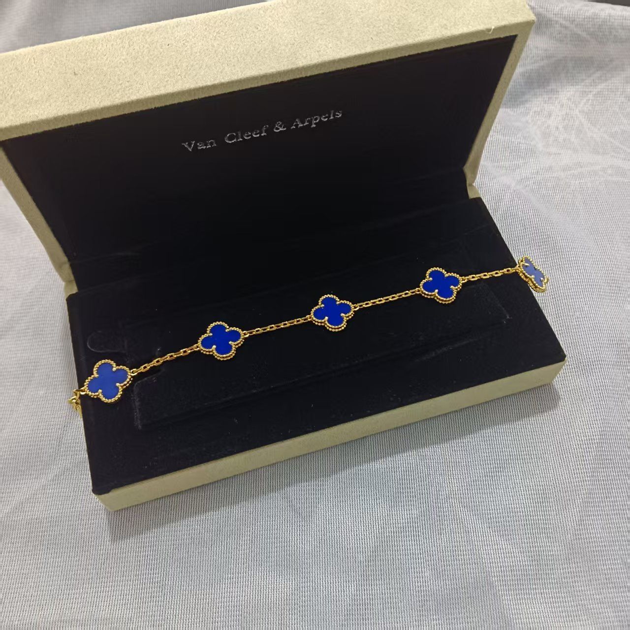 Van Cleef & Arpels Rose Gold and Blue Clover Bracelet