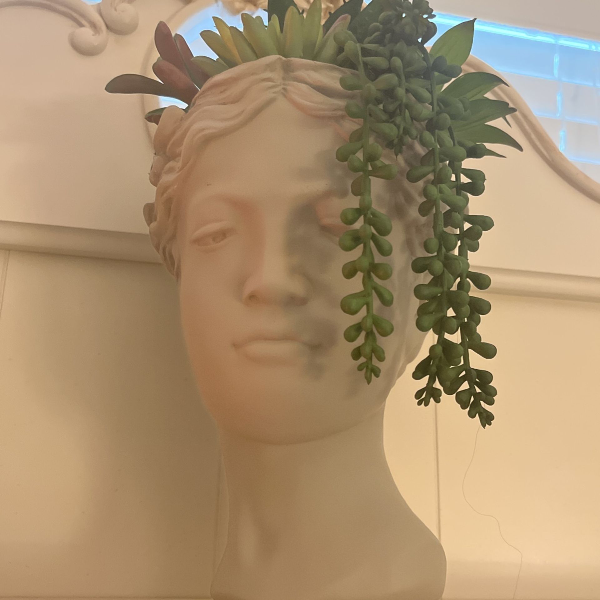 Bust Planter With Artificial Succulent Plants