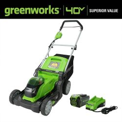 Greenworks 40V 17" Cordless Walk-Behind Push Lawn Mower with 4.0 Ah Battery and Charger (contact info removed)